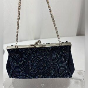 Valerie Steven’s Beaded‎ Holiday Party Clutch -Navy Evening Bag